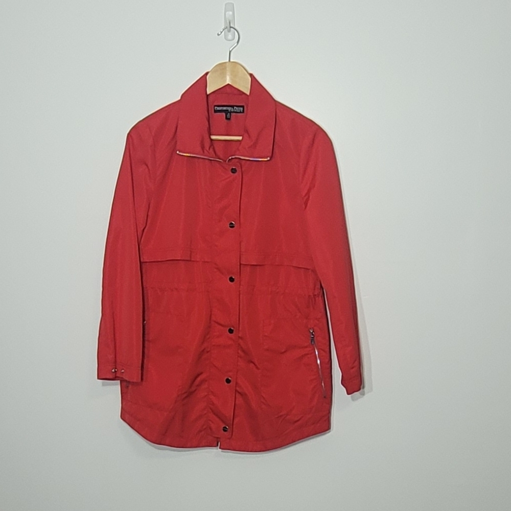 Proportion Petite Conrad C Red Rain Coat Pockets Zipper Snaps Adjustable Waist